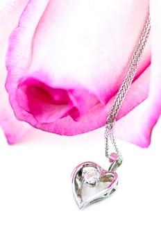 Diamond necklace on rose
