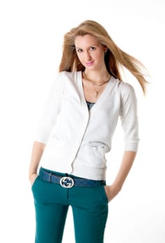 slim model with flowing hair