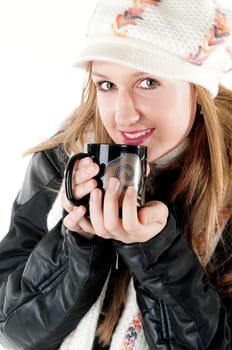 young woman with cup