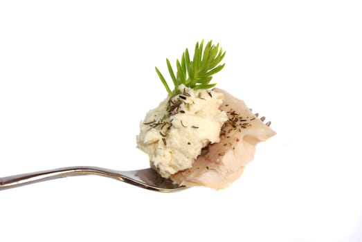 Trout fillet on a fork