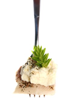 Trout fillet on a fork
