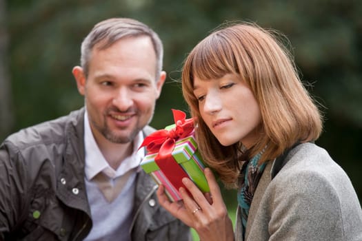 Woman with gift box