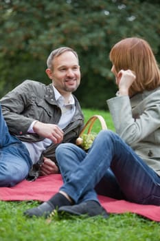 Couple chatting at picnic