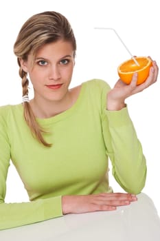 Healthy lifestyle series - Woman and orange with straw