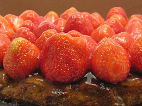 Side close-up of a strawberry cake