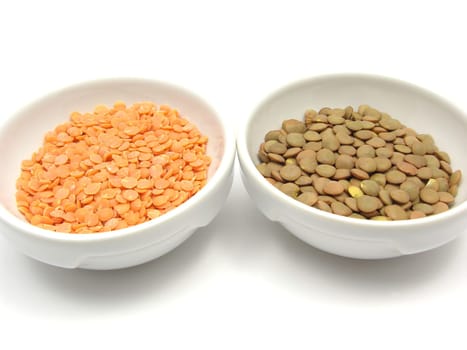 Two porcelain bowls with red lentils