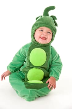 Baby in peas in pod costume smiling