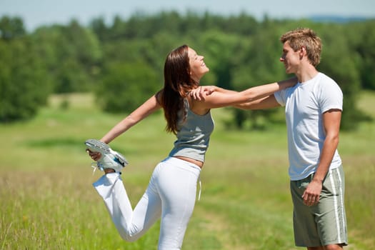 Young man and woman jogging