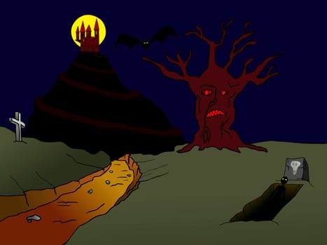 old haunted castle and incubus and bat