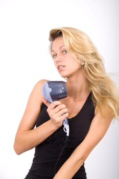 Eva with hair dryer