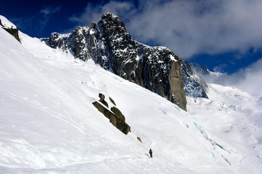 Deep snow slope in the high mountains