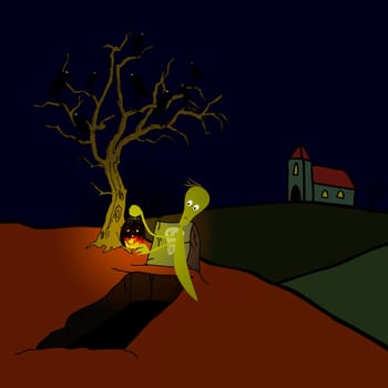 ghost with luciferous pumpkin