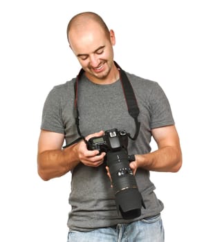young photographer on white