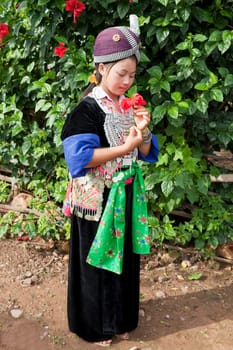 Portrait of asian woman in traditional costume,hmong