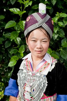 Portrait of asian woman in traditional costume,hmong