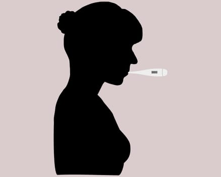 Woman with clinical thermometer in mouth