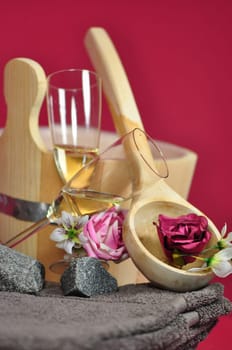 Sauna bucket - ladle - sparkling wine