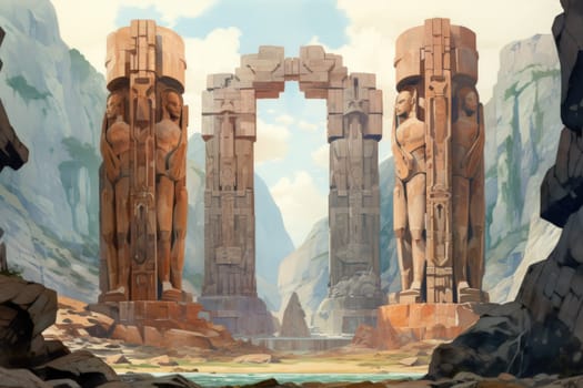 Behold the majestic marvels of the past - ancient stone colossi, towering giants hewn from the very bedrock itself.