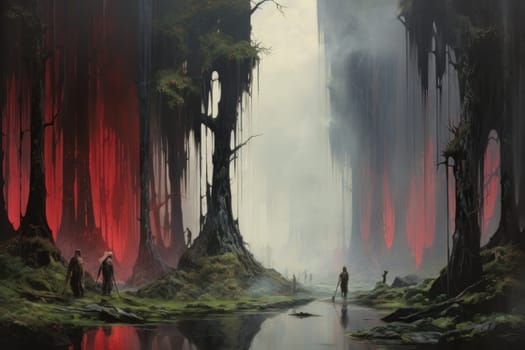 Embark on a fantastical journey where gargantuan giants, with their colossal stature, traverse the towering mountains with thunderous footsteps.