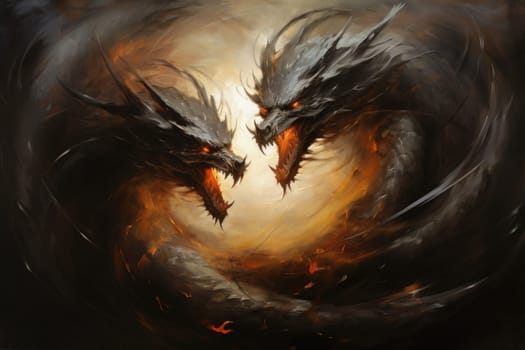 In the realm of fantasy, ferocious shadow dragons dominate the skies, their majestic forms wreathed in darkness.