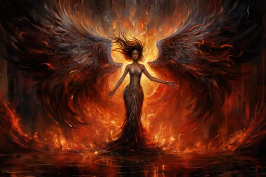 Within the realm of fantasy, elegant phoenix dancers grace the stage, their mesmerizing performances engulfed in flames.