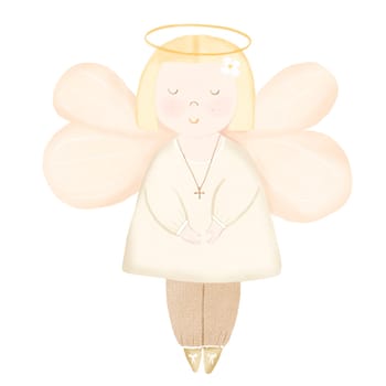 cute baptism angel hand drawn on a transparent background. for decorating cards, banners, pillows, textiles for children on holiday baptism. High quality illustration