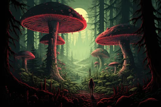 In the realm of fantasy, there exist mystical and enchanting places where giant talking mushrooms thrive in dense forest groves.