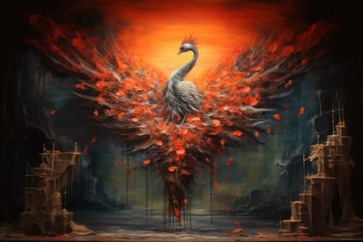 Embark on a mythical journey where ancient phoenixes, with their fiery plumage, rise triumphantly from ashes, embodying the cycle of rebirth and renewal.