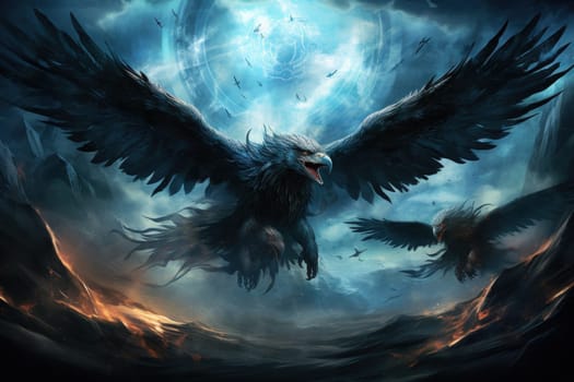 In the realm of fantasy, the skies are home to ferocious thunder hawks, majestic creatures that command the elements.