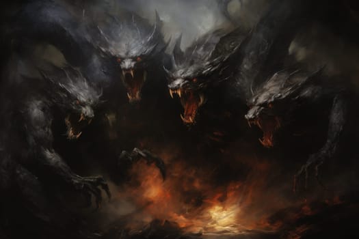 In the realm of fantasy, ferocious shadow dragons dominate the skies, their majestic forms wreathed in darkness.
