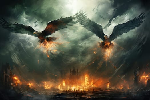In the realm of fantasy, the skies are home to ferocious thunder hawks, majestic creatures that command the elements.