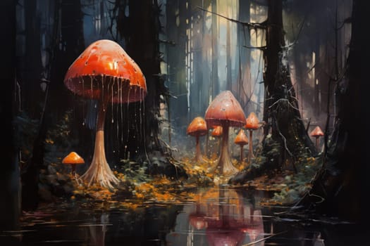 In the realm of fantasy, there exist mystical and enchanting places where giant talking mushrooms thrive in dense forest groves.