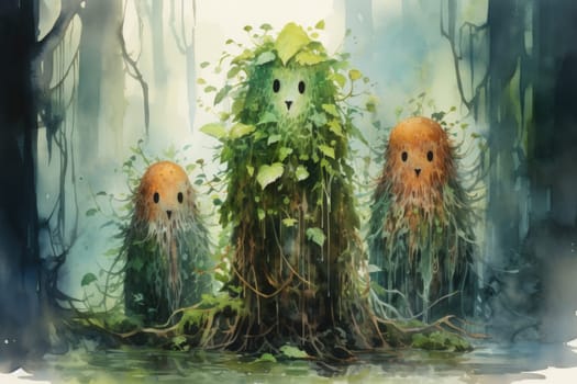 Deep within the mystical woodland realms of fantasy, ancient forest spirits stand as silent sentinels, their ethereal presence a testament to the wisdom and magic of the natural world.