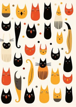 Pattern white black illustration pet background happy cartoon cat print kitten art design decorative drawing seamless animal cute doodle funny fabric wallpaper