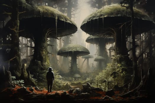 In the realm of fantasy, there exist mystical and enchanting places where giant talking mushrooms thrive in dense forest groves.