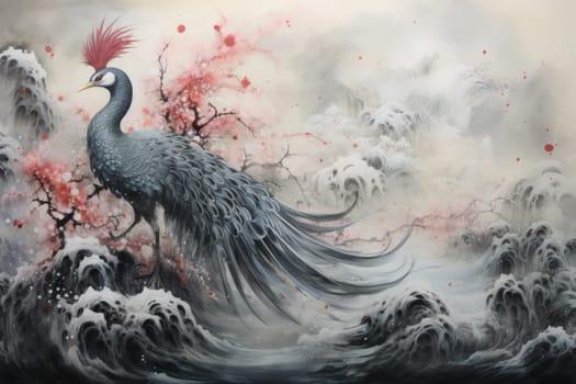 Embark on a mythical journey where ancient phoenixes, with their fiery plumage, rise triumphantly from ashes, embodying the cycle of rebirth and renewal.