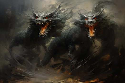 In the realm of fantasy, ferocious shadow dragons dominate the skies, their majestic forms wreathed in darkness.