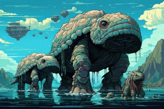 Embark on an extraordinary journey through the realm of fantasy and encounter the majestic ancient sea turtles.