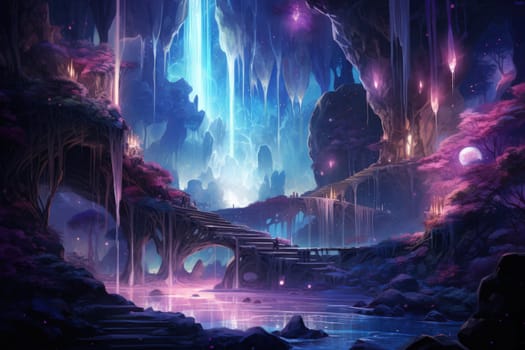 Enter a realm of enchantment where fantasy comes to life. Behold the mesmerizing sight of harmonious waterfalls adorned with radiant crystals.