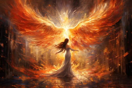 Within the realm of fantasy, elegant phoenix dancers grace the stage, their mesmerizing performances engulfed in flames.