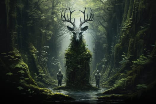Deep within the mystical woodland realms of fantasy, ancient forest spirits stand as silent sentinels, their ethereal presence a testament to the wisdom and magic of the natural world.