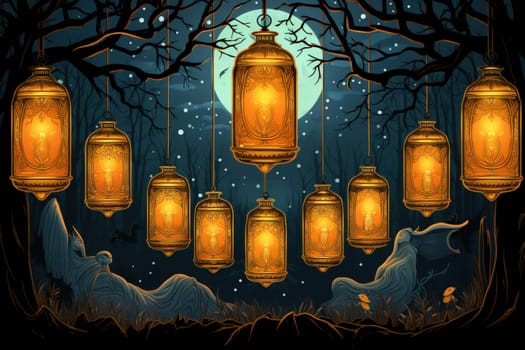 Step into a realm of ethereal beauty, where illuminated spirit lanterns serve as beacons of hope.