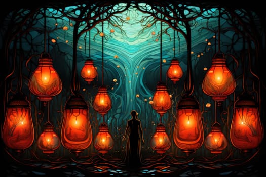 Step into a realm of ethereal beauty, where illuminated spirit lanterns serve as beacons of hope.