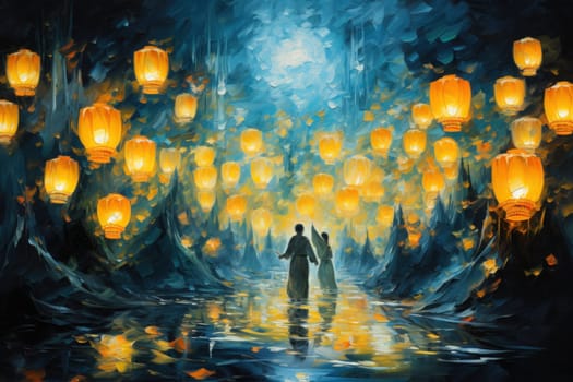 Step into a realm of ethereal beauty, where illuminated spirit lanterns serve as beacons of hope.