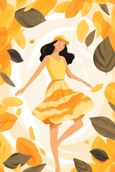 Fall women concept holiday cartoon meditating person illustration art leaf character nature flat happy active design autum young cute