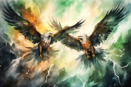 In the realm of fantasy, the skies are home to ferocious thunder hawks, majestic creatures that command the elements.