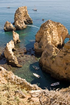 Excursion boats in the rocky Algarve,Portugal