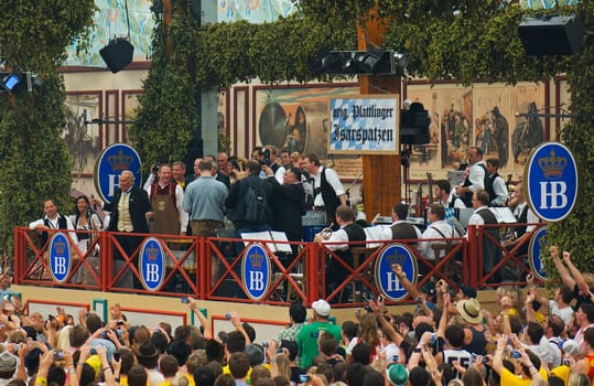 First day of the Oktoberfest in the Hofbräu tent