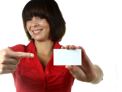 Woman with business card