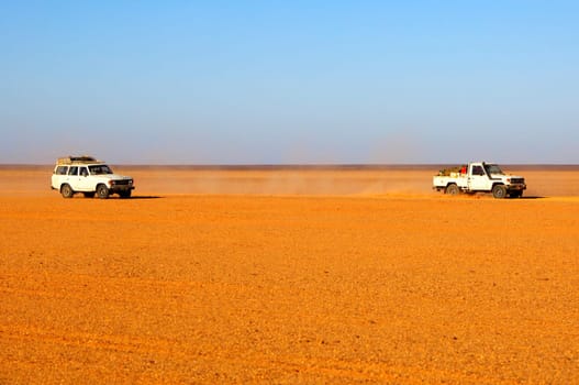 Jeeps in the deserts,Sahara desert